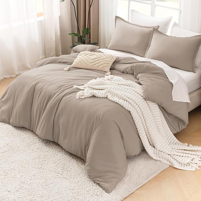 Litanika California King Comforter Set Light Coffee - 3 Pieces Cal King Lightweight Soft Plain Bed Comforter, Oversized Down Alternative Bedding Set - Machine Washable (104x96In, 2 Pillowcases)