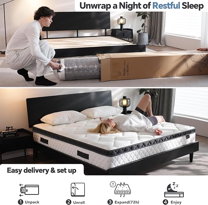 Full Mattress in a Box, 12 Inch Hybrid Full Size Mattress with Individual Pocket Spring & Memory Foam, Firm, Motion Isolation, Comfort for Pressure Relief, CertiPUR-US Certified