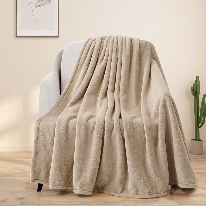BEAUTEX Fleece Throw Blanket for Couch Sofa or Bed Throw Size, Soft Fuzzy Plush Blanket, Luxury Flannel Lap Blanket, Super Cozy and Comfy for All Seasons (Ivory, 50" x 60")