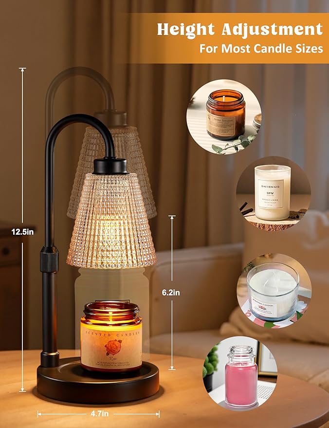 Innqoo Amber Candle Warmer Lamp with Timer, Dimmable Candle Warmer for Jar Candles, Height Adjustable Wax Melts Warmer, Birthday Gifts for Women Mom, House Warming Gifts New Home Decor