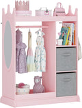 UTEX Kids Armoire Wardrobe Closet with Mirror and Storage Bin, Pink, 33.4 in W x 15.75 in D x 44.5 in H