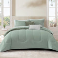 Monbix King Size Comforter Set - 7 Pieces Bed in a Bag King, Sage Green Track Stitching Bedding Sets, All Seasons Down Alternative Bed Set with Sheets, Pillowcases & Shams