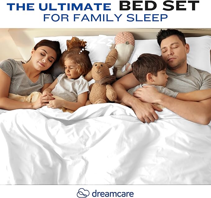 DREAMCARE King Size Sheets Set – 4 pcs Cooling Sheets – up to 21” Deep Pocket King Sheet Set – Hotel Luxury Sheets & Pillowcases – Superior Softness 100% Fine Microfiber with Side Pocket – White