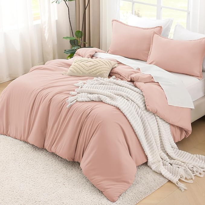 Litanika Pink Comforter Set Full Size for Girls, 3 Pieces Blush Women Plain Bedding Comforter Set, All Season Bed Set (79x90In Comforter & 2 Pillowcases)