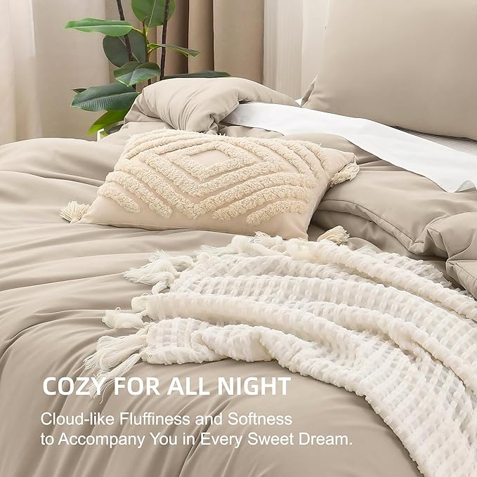 Litanika Khaki Comforter Set Twin/Twin XL Size, 2 Pieces Solid Bedding Comforter Set, All Season Down Alternative Bed Set (66x90In Comforter & 1 Pillowcase)