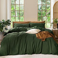 MooMee Bedding Duvet Cover Set 100% Washed Cotton Linen Like Textured Breathable Durable Soft Comfy (Solid Forest Green, Cal King 104"x98")