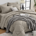 HEVUMYI Oatmeal Full Comforter Set - 7-Piece All Season Bed in a Bag Full, Ultra Soft Bedding Set with Comforter, Flat Sheet, Fitted Sheet, Pillowcases, Pillow Shams