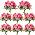 Geosar 8 Bundles Artificial Peonies Flowers Fake Silk Peony Bouquet Faux Peonies Flowers Bulk for Decoration Vase Floral Arrangements Wedding Party Table (Rose Pink,Light Pink)