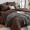 HEVUMYI Brown Full Comforter Set - 7-Piece All Season Bed in a Bag Full, Ultra Soft Bedding Set with Comforter, Flat Sheet, Fitted Sheet, Pillowcases, Pillow Shams