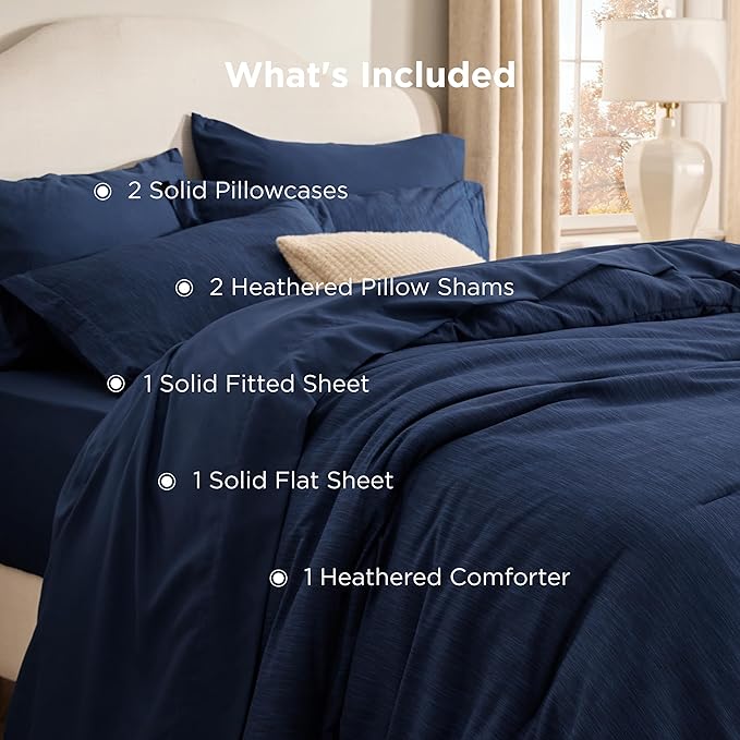 Bedsure Full Comforter Set Navy - Bed in a Bag Full Size Bedding 7 Pieces, Cationic Dyed Bed Set Gift for Family, Navy Soft Bedding for All Seasons Comforter with Sheets, Pillowcases & Shams