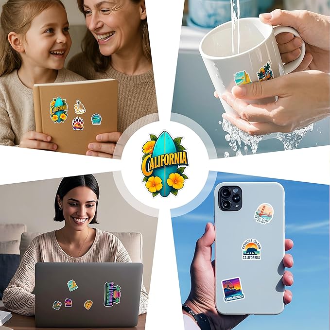 100 PCS California Travel Stickers Pack, Vinyl Waterproof Decals of Beaches Cities Landmarks Food Culture, Fun Gift for Kids Teens Adults Laptop Water Bottle Scrapbook Luggage Car