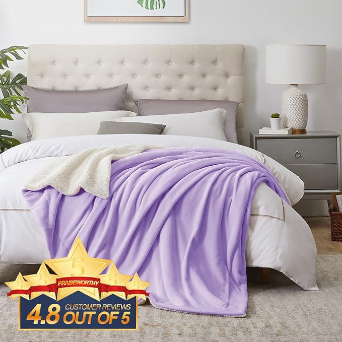 Walensee Sherpa Fleece Blanket (King Size 108”x90” Lavender) Plush Throw Fuzzy Super Soft Reversible Microfiber Flannel Blankets for Couch, Bed, Sofa Ultra Luxurious Warm and Cozy for All Seasons