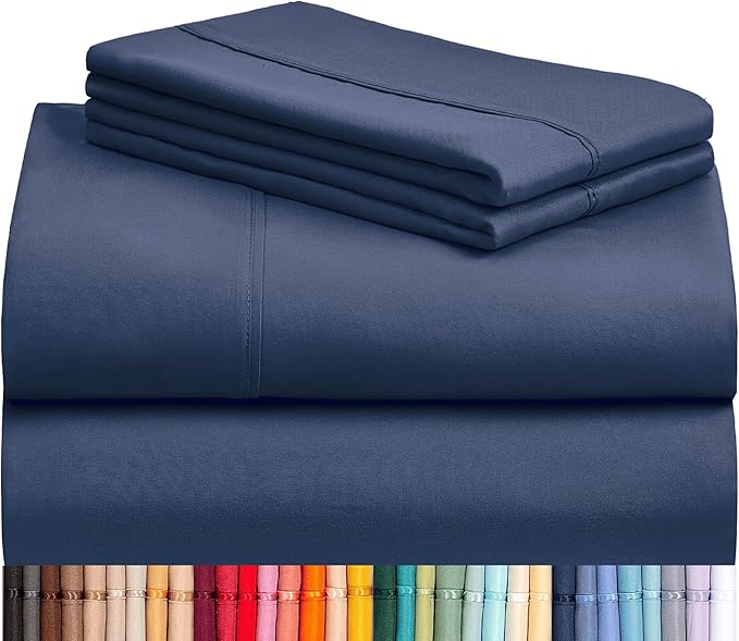 LuxClub 4 PC King Sheet Set, Breathable Luxury Bed Sheets, Deep Pockets Wrinkle Free Cooling Bed Sheets Machine Washable Hotel Bedding Silky Soft - Navy King