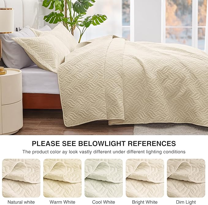 Love's cabin Quilts for Queen Bed Camel Bedspreads Bedding Set - Summer Lightweight Bedspread Comforter - Wave Pattern Bedding Coverlet for All Season - 3 Pieces (1 Quilt, 2 Pillow Shams)