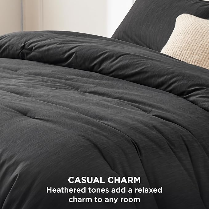 Bedsure Full Comforter Set - Black Soft Bedding for All Seasons, Cationic Dyed Bed Set, 3 Pieces, 1 Full Size Comforter (82"x86") and 2 Pillow Shams (20"x26"+2")