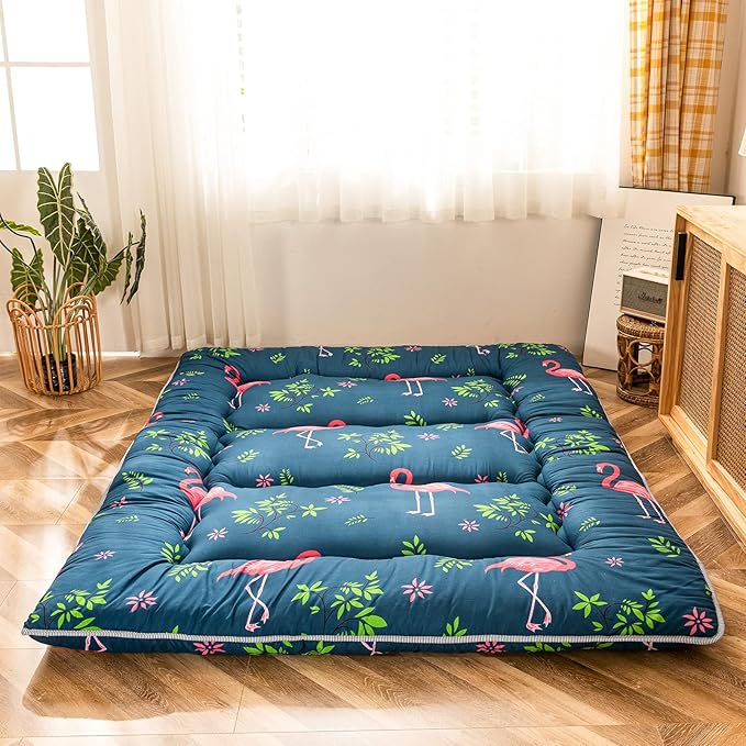 MAXYOYO Flamingo Japanese Floor Mattress Futon Daybed Cushion Boys Girls Foldable Bed Camping Futon Mattress for Adults Floor Lounger Bed Couches Topper, Twin Size