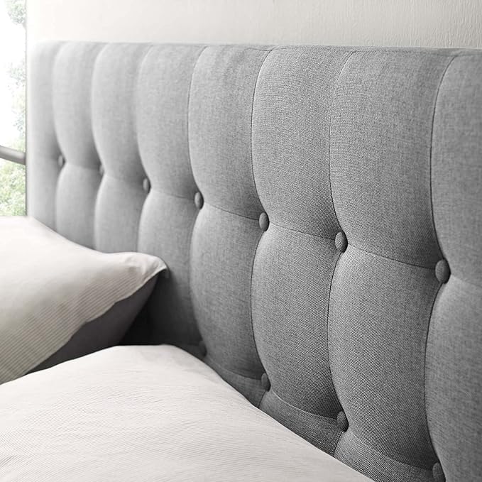 Modway Emily Tufted Button Linen Fabric Upholstered Full Headboard in Gray
