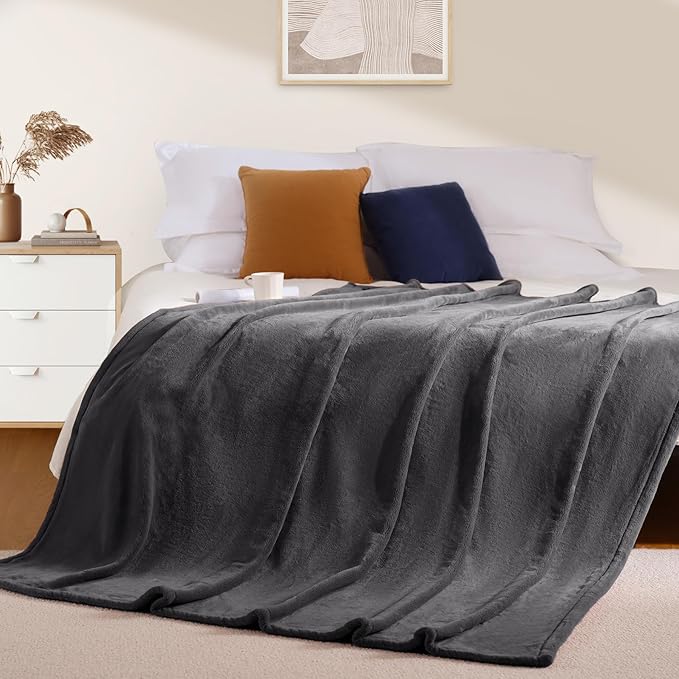 BEAUTEX Fleece Blanket Twin Size Grey Blanket Throw Super Soft Flannel Blanket Lightweight Fuzzy Plush Throw for Couch Sofa or Bed All Seasons (Graphite Grey, 60" x 80")
