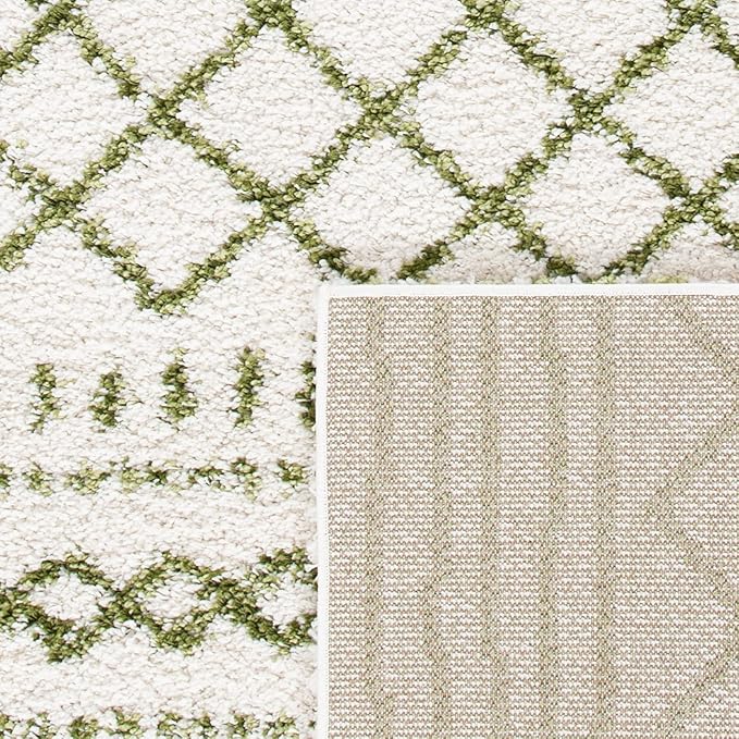 SAFAVIEH Arizona Shag Collection Accent Rug - 3'2" x 5', Ivory & Green, Moroccan Design, Non-Shedding & Easy Care, 1.6-inch Thick Ideal for High Traffic Areas in Foyer, Living Room, Bedroom (ASG741Y)