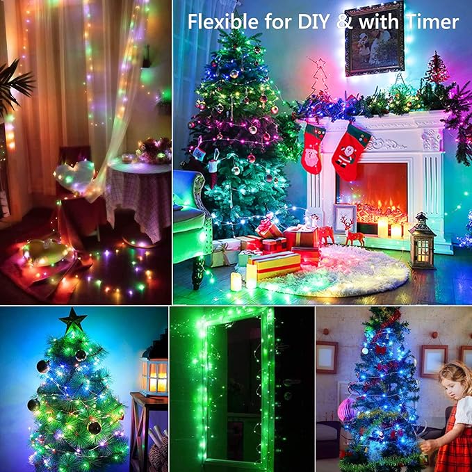 BrizLabs Color Changing Fairy Lights, 66ft 200 LED Rainbow Christmas Fairy Lights with Remote, RGB Xmas Tree Light with Timer, Dimmable Twinkle Light Music Sync for Indoor Xmas Halloween Easter Party