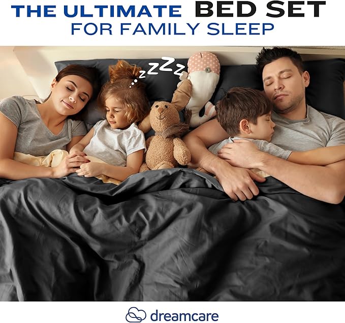 DREAMCARE Queen Sheet Set – 4 pcs Cooling Sheets – up to 21” Extra Deep Pocket Queen Sheets – Hotel Luxury Sheets & Pillowcases – Superior Softness 100% Fine Microfiber with Side Pocket – Black