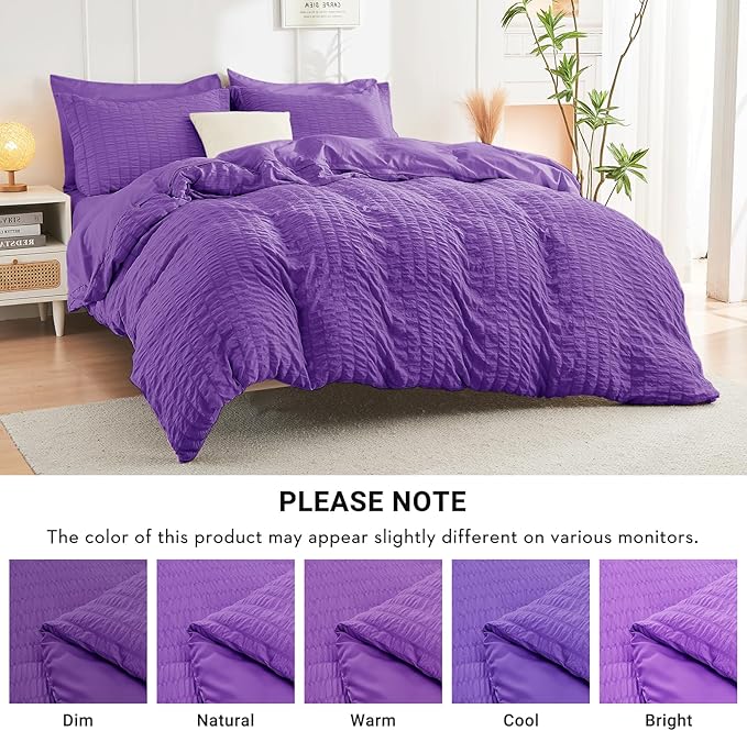HYMOKEGE Dark Purple Twin XL Comforter Set Seersucker 5 Pieces, All Season Luxury Bed in a Bag for Bedroom, Bedding Set with Comforter, Sheets, Pillowcase & Sham
