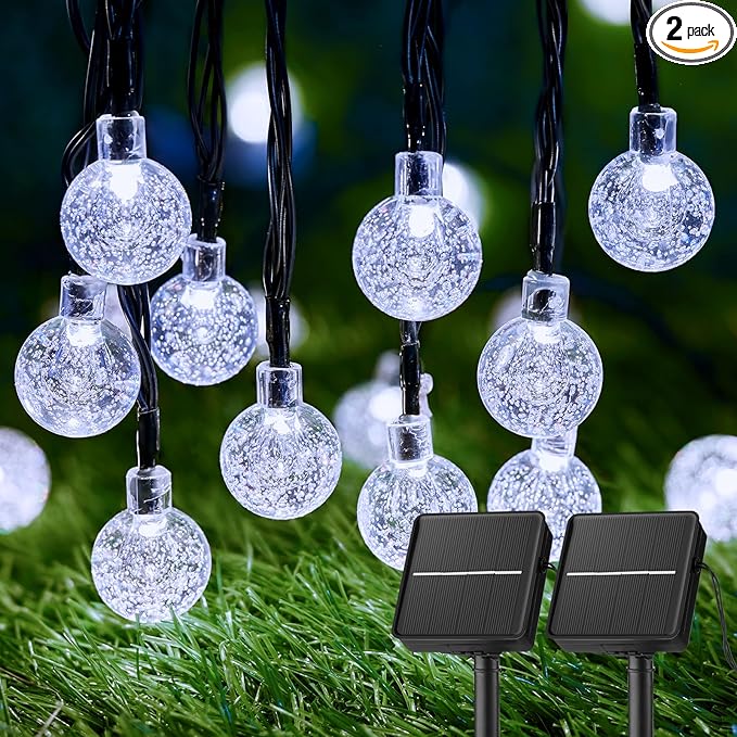 Brightown 2-Pack 120 LED 72 FT Solar String Lights Outdoor, Waterproof Solar Powered Patio Lights with 8 Lighting Modes for Garden Yard Porch Wedding Party Decor (Pure White)