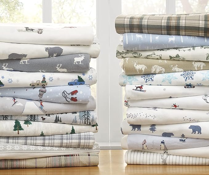 Eddie Bauer - Full Sheets, Cotton Flannel Bedding Set, Brushed For Extra Softness, Cozy Home Decor (Skating Penguin, Full)