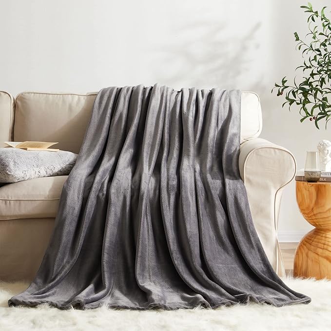 KMUSET Fleece Blanket Dark Grey Queen Size Lightweight Cozy Plush Microfiber Bed Blanket Factory Shop