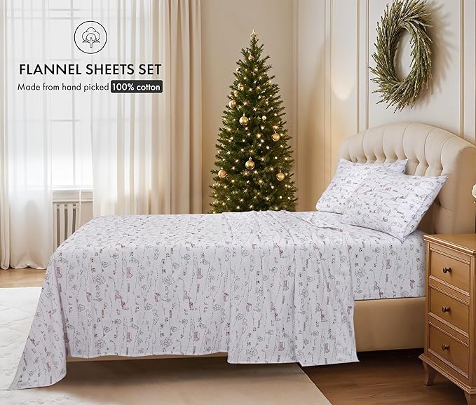 RUVANTI Flannel Sheets Twin Size - 100% Cotton Double Brushed Twin Sheets Set, Deep Pockets 16 Inches, All Seasons Breathable & Extra Soft Bed Sheets, Warm & Cozy, 3 Piece, Rustic Homestead