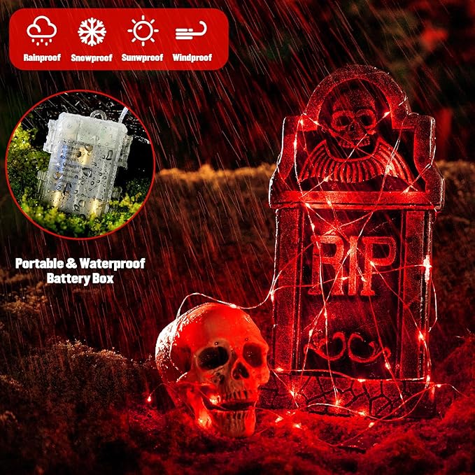 JMEXSUSS 2 Pack Red Fairy Lights Battery Operated, Total 200 LED 66ft Red String Lights Battery Powered with Remote, 8 Modes Christmas Lights for Tree Indoor Outdoor Wreath Bedroom Halloween Decor