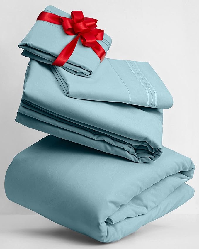 Mellanni Twin XL Sheets Set - 3 PC Iconic Collection Bedding - Hotel Luxury, Extra Soft, Cooling Bed Sheets - Wrinkle, Fade, Stain Resistant (Twin Extra Long, Aqua)