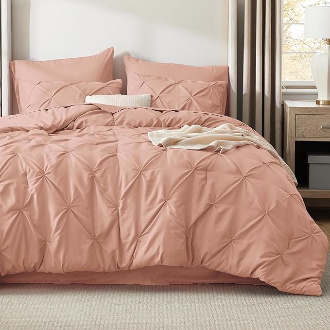 Bedsure Full Comforter Set Dusty Pink - Bed in a Bag Full Size Bedding Set 7 Pieces, GentleSoft™ Pintuck Bed Set Gift for Family, Pinch Pleat All Season Comforter with Sheets, Pillowcases & Shams