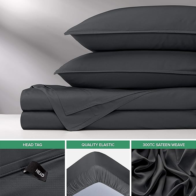 Short Queen Sheets by Pure Bamboo for RV Camper (60"x75") - Genuine 100% Organic Viscose Derived from Bamboo Bed Sheet Set, Soft & Cooling, Lifetime Quality Promise (Short Queen, Charcoal)