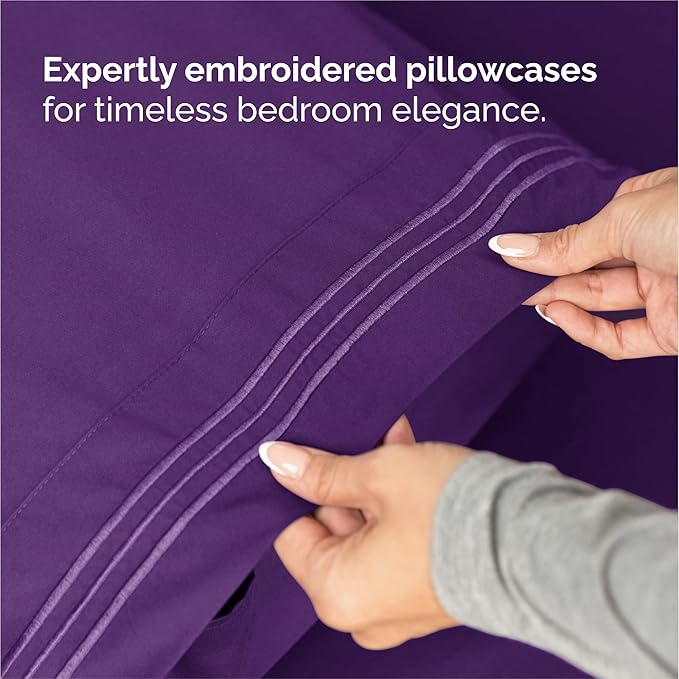 King Size 4 Piece Sheet Set - Comfy Breathable & Cooling Bed Sheets Set - Hotel Luxury Bedding for Women, Men, Kids, Teens, Boys & Girls - Deep Pockets, Ultra-Soft, Wrinkle Free - Oeko-Tex - Purple