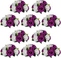 Pcs of 10 Fake Flower Ball Arrangement Bouquet,15 Heads Plastic Roses with Base, Suitable for Our Store's Wedding Centerpiece Flower Rack for Parties Valentine's Day Home Décor (Purple & White)