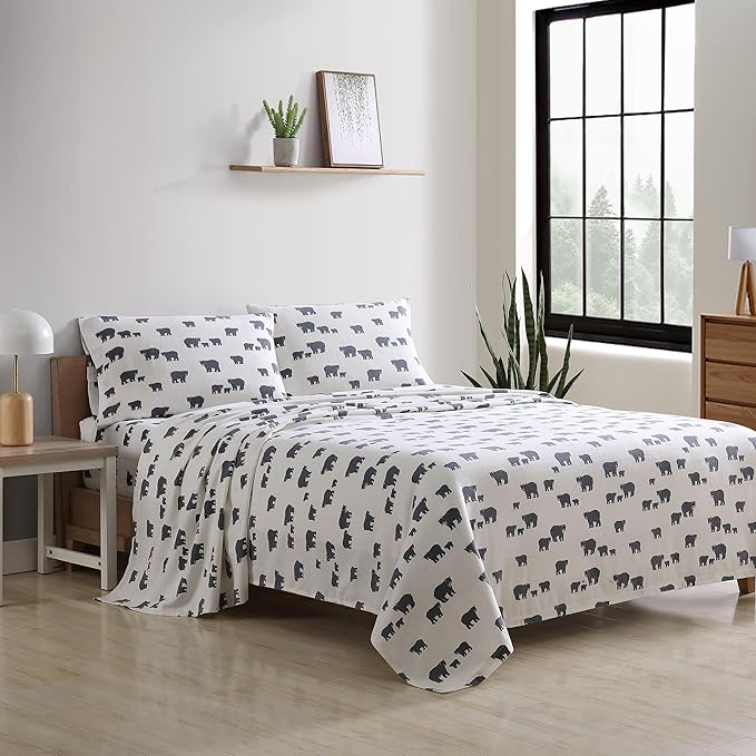 Eddie Bauer - Twin Sheets, Cotton Flannel Bedding Set, Brushed For Extra Softness, Cozy Home Decor (Bear Family, Twin)