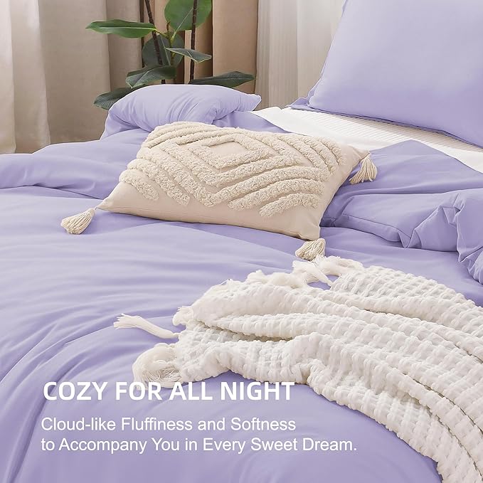 Litanika Lavender Purple Comforter King Size, 3 Pieces Lightweight Solid Bedding Comforter Set, All Season Fluffy Bed Set (104x90In Comforter & 2 Pillowcases)