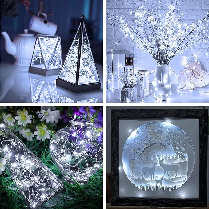 20 Pack Fairy Lights Battery Operated 7ft 20 LED Mini String Lights Twinkle Lights Silver Wire Firefly Starry Lights for Mason Jars Wedding Party Christmas Centerpiece Table Decorations, Cool White