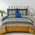 Cottolester Boho Queen Comforter Set 8 Pieces,Brown Blue Bohemian Comforter Paisley Striped Bed in A Bag,Soft Microfiber Bedding Set for All Season