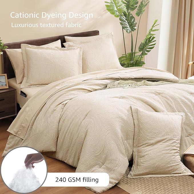 Monbix Queen Comforter Set - 7 Pieces Birch Marble Pattern Bed in a Bag Queen Bedding Sets with Comforter, Sheets, Pillowcases & Shams, Reversible Bedding Comforters Sets