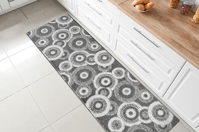 Custom Length Cut to Size Retro Modern Geometric Carpet Runner Rug for Hallways, Non Slip Rubber Backed, 31 inch Wide X Customized Length, Geo Grey, 31 inch X 7 feet