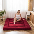 MAXYOYO Japanese Floor Mattress Futon Mattress, Thicken Sleeping Pad Foldable Roll Up Floor Futon for Adults Tatami Mat Dormitory Bed Lounger, Burgundy, Full Size