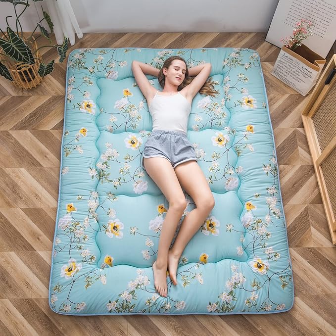 MAXYOYO Rustic Floral Korean Floor Mattress Japanese Futon Mattress, Foldable Bed Roll Up Camping Mattress Floor Lounger Bed Couches and Sofas Mattress Topper, Full