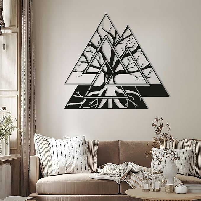 Metal Viking Wall Decor, Tree of Life Metal Wall Art, Norse Viking Decor, Norse Pagan Decor, Pagan Wall Decor, Tree of Life Wall Sculpture, Scandinavian Home Decor, Godly Home Decor (Silver, 35"x35"|90x90cm)