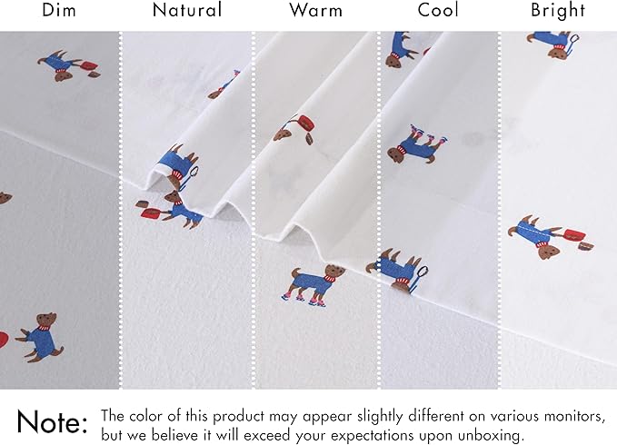 RUVANTI Flannel Sheets Queen Size - 100% Cotton Double Brushed Bed Sheets, Deep Pockets 16 Inches Queen Sheet Set, All Seasons Breathable & Extra Soft - Warm & Cozy, 4 Piece, Puppy Playoff