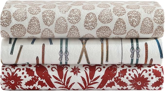 Eddie Bauer 3 Pc Flannel Sheets Twin Size - 100% Cotton Breathable & Soft Twin Sheets Set (1 Flat, 1 Flannel Fitted Sheet & 1 Pillowcase) - 12" Deep Pocket All Seasons Sheet Set (Arcadia Red)