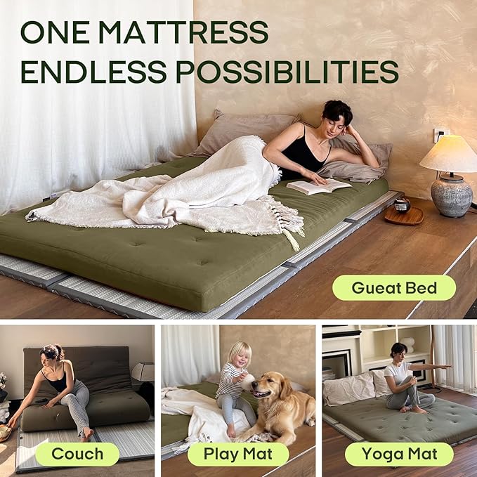 ZonLi Japanese Floor Futon Mattress Twin Size 75"x 39", 100% Cotton Cover 4'' Thicken Tatami Mattress, Foldable Sleeping Pad, Portable Dormitory Tatami Mat, Roll Up Floor Lounger Bed for Adult