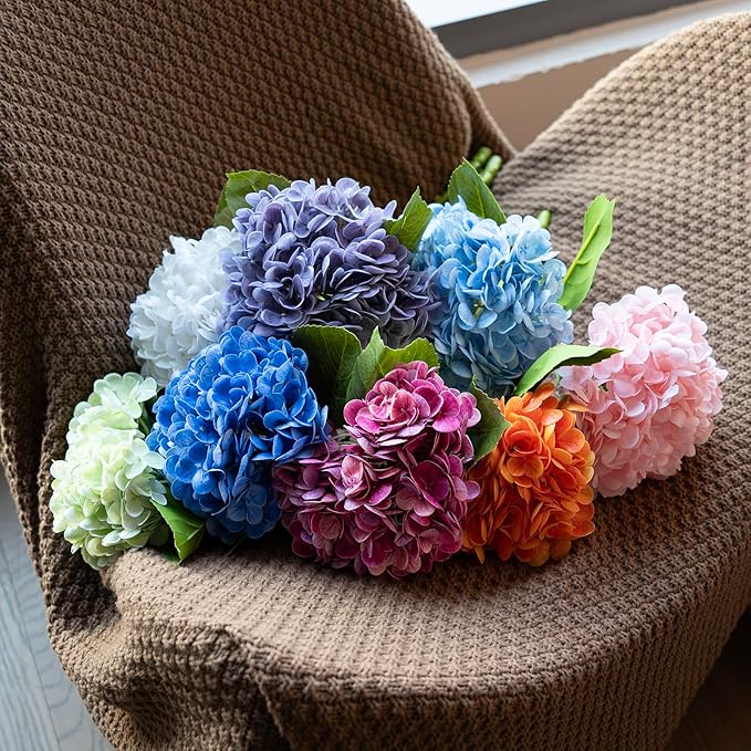 4PCS Artificial Flowers Large Hydrangeas Flowers Latex Bouquet for Wedding Bridal Office Home Party Decoration (4Pcs White)