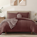 Monbix Full Comforter Set - 7 Pieces Dark Red Bed in a Bag Full Size Bedding Sets with Comforters, All Seasons Down Alternative Comforter with Sheets,Pillowcases & Shams